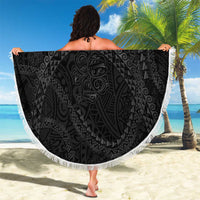 Hawaiian Kakau Art and Hisbiscus Tattoo Beach Blanket Tribal Pattern-Black Gradient Style - Polynesian Pride
