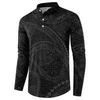 Hawaiian Kakau Art and Hisbiscus Tattoo Button Sweatshirt Tribal Pattern-Black Gradient Style - Polynesian Pride