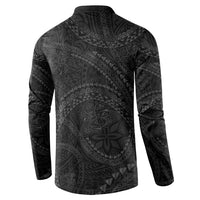 Hawaiian Kakau Art and Hisbiscus Tattoo Button Sweatshirt Tribal Pattern-Black Gradient Style - Polynesian Pride