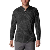 Hawaiian Kakau Art and Hisbiscus Tattoo Button Sweatshirt Tribal Pattern-Black Gradient Style - Polynesian Pride