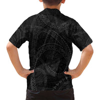 Hawaiian Kakau Art and Hisbiscus Tattoo Family Matching Summer Maxi Dress and Hawaiian Shirt Tribal Pattern-Black Gradient Style - Polynesian Pride
