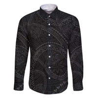 Hawaiian Kakau Art and Hisbiscus Tattoo Family Matching Summer Maxi Dress and Hawaiian Shirt Tribal Pattern-Black Gradient Style - Polynesian Pride