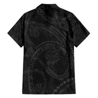 Hawaiian Kakau Art and Hisbiscus Tattoo Family Matching Tank Maxi Dress and Hawaiian Shirt Tribal Pattern-Black Gradient Style - Polynesian Pride