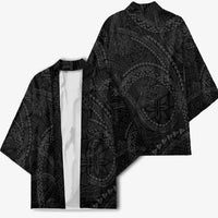 Hawaiian Kakau Art and Hisbiscus Tattoo Kimono Tribal Pattern-Black Gradient Style - Polynesian Pride