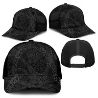 Hawaiian Kakau Art and Hisbiscus Tattoo Mesh Trucker Cap Tribal Pattern-Black Gradient Style - Polynesian Pride