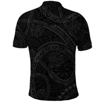 Hawaiian Kakau Art and Hisbiscus Tattoo Polo Shirt Tribal Pattern-Black Gradient Style - Polynesian Pride