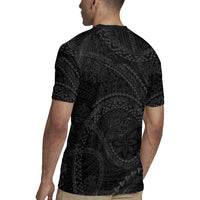 Hawaiian Kakau Art and Hisbiscus Tattoo Rugby Jersey Tribal Pattern-Black Gradient Style - Polynesian Pride