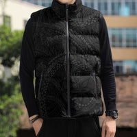 Hawaiian Kakau Art and Hisbiscus Tattoo Sleeveless Puffer Jacket Tribal Pattern-Black Gradient Style - Polynesian Pride