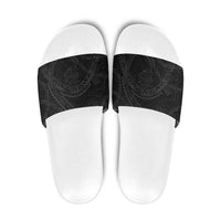 Hawaiian Kakau Art and Hisbiscus Tattoo Slide Sandals Tribal Pattern-Black Gradient Style - Polynesian Pride