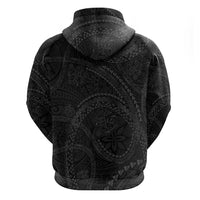 Hawaiian Kakau Art and Hisbiscus Tattoo Zip Hoodie Tribal Pattern-Black Gradient Style - Polynesian Pride