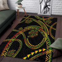 Hawaiian Kakau Art and Hisbiscus Tattoo Area Rug Tribal Pattern-Reggae Style - Polynesian Pride