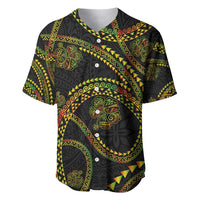 Hawaiian Kakau Art and Hisbiscus Tattoo Baseball Jersey Tribal Pattern-Reggae Style - Polynesian Pride
