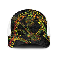 Hawaiian Kakau Art and Hisbiscus Tattoo Baseball Net Cap Tribal Pattern-Reggae Style LT03 One Size White Black - Polynesian Pride