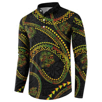 Hawaiian Kakau Art and Hisbiscus Tattoo Button Sweatshirt Tribal Pattern-Reggae Style - Polynesian Pride