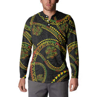 Hawaiian Kakau Art and Hisbiscus Tattoo Button Sweatshirt Tribal Pattern-Reggae Style - Polynesian Pride