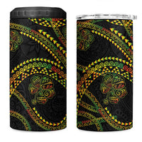 Hawaiian Kakau Art and Hisbiscus Tattoo 4 in 1 Can Cooler Tumbler Tribal Pattern-Reggae Style - Polynesian Pride