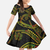 Hawaiian Kakau Art and Hisbiscus Tattoo Family Matching Mermaid Dress and Hawaiian Shirt Tribal Pattern-Reggae Style - Polynesian Pride