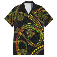 Hawaiian Kakau Art and Hisbiscus Tattoo Family Matching Off Shoulder Maxi Dress and Hawaiian Shirt Tribal Pattern-Reggae Style - Polynesian Pride