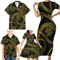 Hawaiian Kakau Art and Hisbiscus Tattoo Family Matching Short Sleeve Bodycon Dress and Hawaiian Shirt Tribal Pattern-Reggae Style - Polynesian Pride