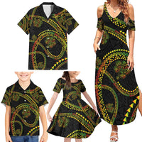Hawaiian Kakau Art and Hisbiscus Tattoo Family Matching Summer Maxi Dress and Hawaiian Shirt Tribal Pattern-Reggae Style - Polynesian Pride