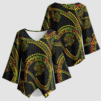 Hawaiian Kakau Art and Hisbiscus Tattoo Kimono Sleeve Blouse Tribal Pattern-Reggae Style - Polynesian Pride