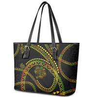 Hawaiian Kakau Art and Hisbiscus Tattoo Leather Tote Bag Tribal Pattern-Reggae Style - Polynesian Pride