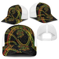 Hawaiian Kakau Art and Hisbiscus Tattoo Mesh Trucker Cap Tribal Pattern-Reggae Style LT03 - Polynesian Pride