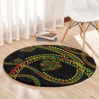 Hawaiian Kakau Art and Hisbiscus Tattoo Round Carpet Tribal Pattern-Reggae Style - Polynesian Pride