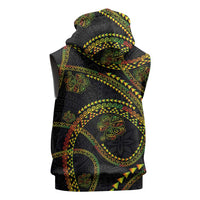 Hawaiian Kakau Art and Hisbiscus Tattoo Sleeveless Zip Hoodie Tribal Pattern-Reggae Style - Polynesian Pride