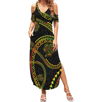 Hawaiian Kakau Art and Hisbiscus Tattoo Summer Maxi Dress Tribal Pattern-Reggae Style - Polynesian Pride