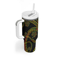 Hawaiian Kakau Art and Hisbiscus Tattoo Tumbler With Handle Tribal Pattern-Reggae Style - Polynesian Pride
