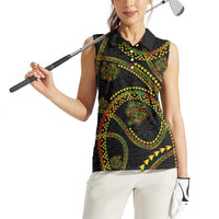 Hawaiian Kakau Art and Hisbiscus Tattoo Women Sleeveless Polo Shirt Tribal Pattern-Reggae Style - Polynesian Pride