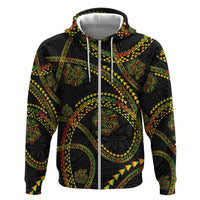 Hawaiian Kakau Art and Hisbiscus Tattoo Zip Hoodie Tribal Pattern-Reggae Style - Polynesian Pride