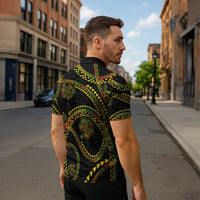 Hawaiian Kakau Art and Hisbiscus Tattoo Zipper Polo Shirt Tribal Pattern-Reggae Style - Polynesian Pride