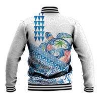 Hawaiian Abstract Sea Turtle Baseball Jacket Polynesian Tapa Art and Kakau Tattoo White WaterColor - Polynesian Pride