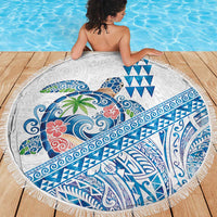 Hawaiian Abstract Sea Turtle Beach Blanket Polynesian Tapa Art and Kakau Tattoo White WaterColor - Polynesian Pride