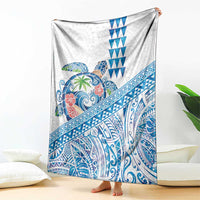 Hawaiian Abstract Sea Turtle Blanket Polynesian Tapa Art and Kakau Tattoo White WaterColor - Polynesian Pride