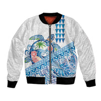 Hawaiian Abstract Sea Turtle Bomber Jacket Polynesian Tapa Art and Kakau Tattoo White WaterColor - Polynesian Pride