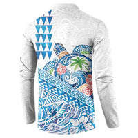 Hawaiian Abstract Sea Turtle Button Sweatshirt Polynesian Tapa Art and Kakau Tattoo White WaterColor - Polynesian Pride