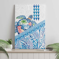 Hawaiian Abstract Sea Turtle Canvas Wall Art Polynesian Tapa Art and Kakau Tattoo White WaterColor - Polynesian Pride