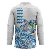 Hawaiian Abstract Sea Turtle Hockey Jersey Polynesian Tapa Art and Kakau Tattoo White WaterColor LT03 - Polynesian Pride