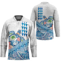 Hawaiian Abstract Sea Turtle Hockey Jersey Polynesian Tapa Art and Kakau Tattoo White WaterColor LT03 - Polynesian Pride