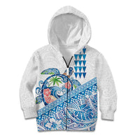 Hawaiian Abstract Sea Turtle Kid Hoodie Polynesian Tapa Art and Kakau Tattoo White WaterColor - Polynesian Pride