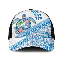 Hawaiian Abstract Sea Turtle Mesh Trucker Cap Polynesian Tapa Art and Kakau Tattoo White WaterColor LT03 One Size Black White - Polynesian Pride