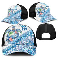 Hawaiian Abstract Sea Turtle Mesh Trucker Cap Polynesian Tapa Art and Kakau Tattoo White WaterColor LT03 - Polynesian Pride
