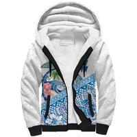 Hawaiian Abstract Sea Turtle Sherpa Hoodie Polynesian Tapa Art and Kakau Tattoo White WaterColor - Polynesian Pride