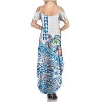 Hawaiian Abstract Sea Turtle Summer Maxi Dress Polynesian Tapa Art and Kakau Tattoo White WaterColor - Polynesian Pride
