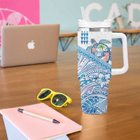 Hawaiian Abstract Sea Turtle Tumbler With Handle Polynesian Tapa Art and Kakau Tattoo White WaterColor - Polynesian Pride