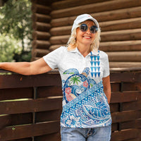 Hawaiian Abstract Sea Turtle Women Polo Shirt Polynesian Tapa Art and Kakau Tattoo White WaterColor - Polynesian Pride