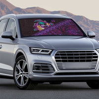 Hawaiian Abstract Sea Turtle Auto Sun Shade Polynesian Tapa Art and Kakau Tattoo Purple WaterColor - Polynesian Pride